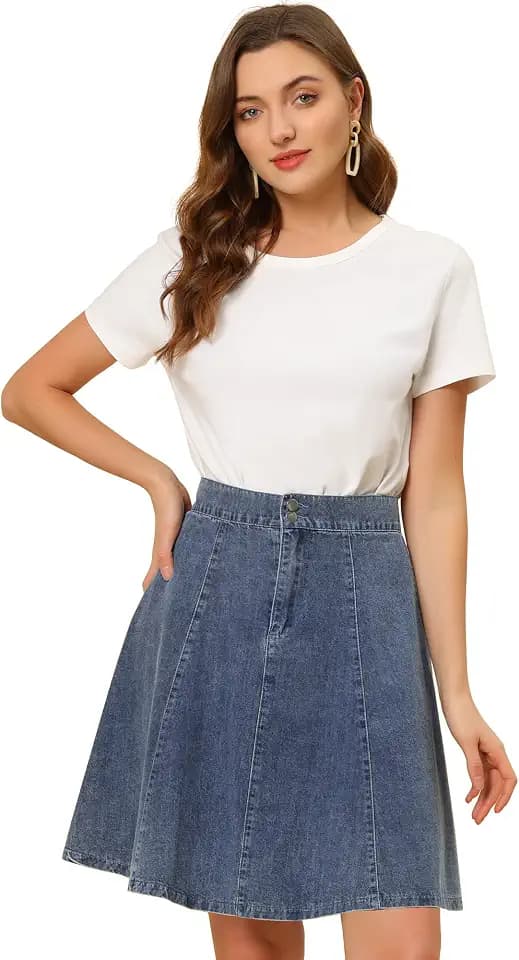 Allegra K Damen Jeansrock A-Linie Elegant Denim Rock