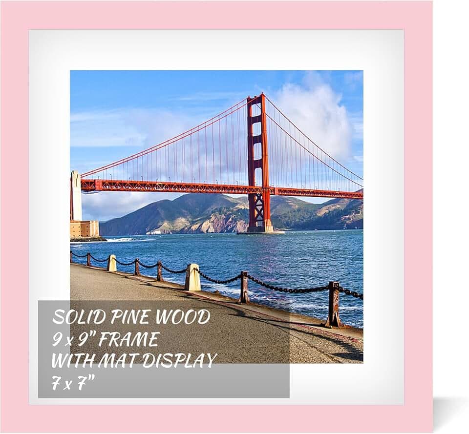 9x9 inch Wood Picture Frame for Wall Hanging or Tabletop Square Photo Frames with 1 Mats Display 7x7 inch for Baby Scan,Poster,Walls Decoration,Anniversary,Wedding,Christmas,Diamond Painting(Pink)