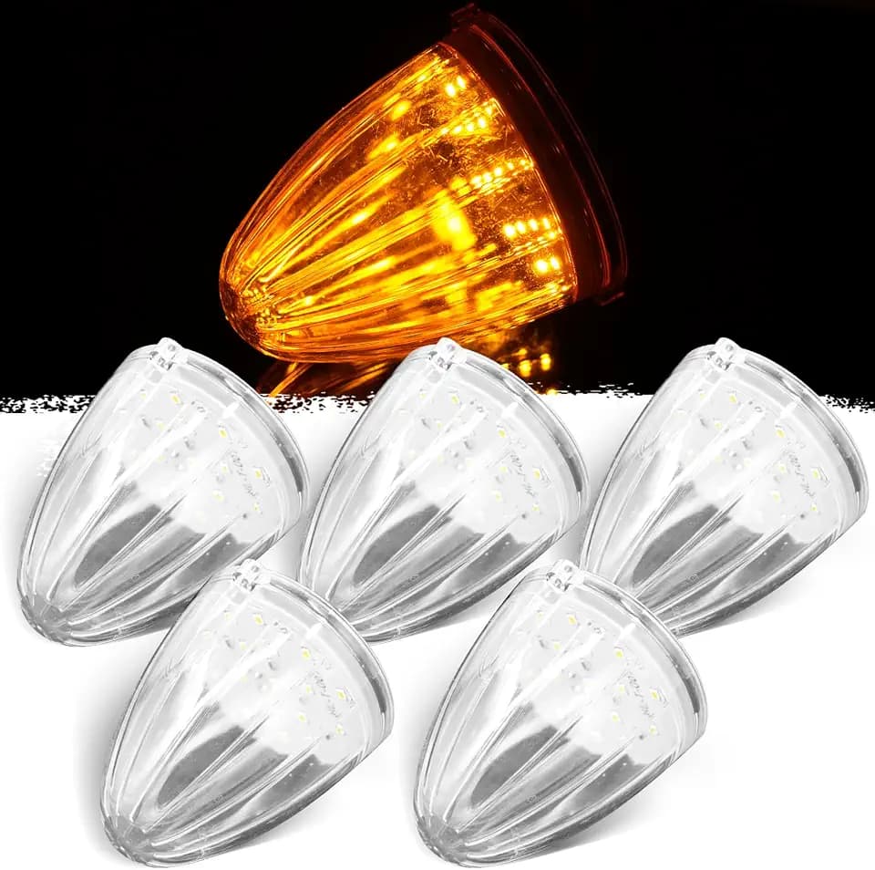 dreamdragon 5pcs Cab Marker Light Front Top Roof Running Light 17 LED Amber Waterproof Front Head Indicator Signal Light, Compatible with Kenworth Freightliner Mack Heavy Duty Trucks (Clear Lens)