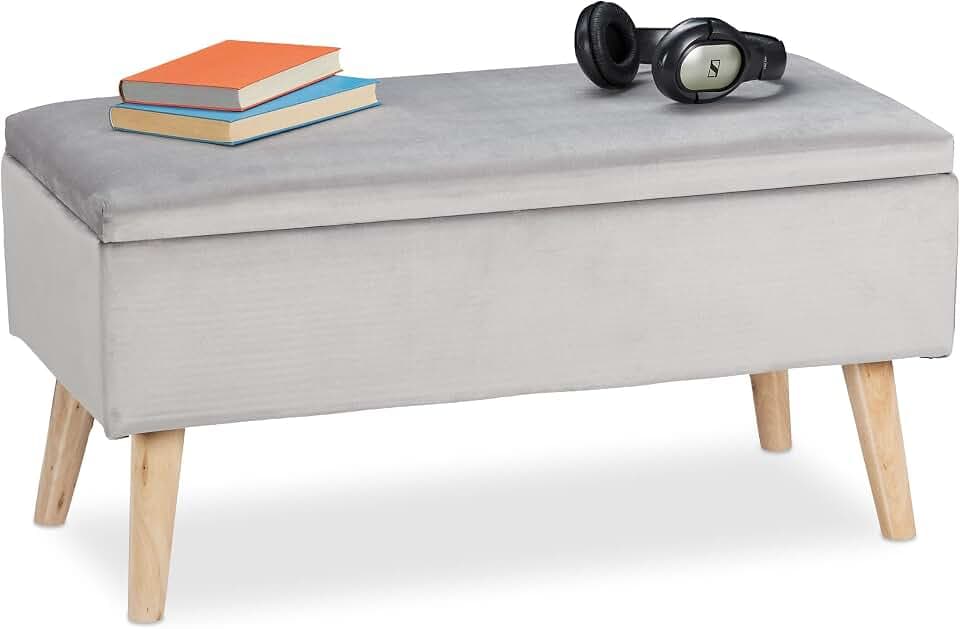 Relaxdays Sitzbank mit Stauraum, Samtbezug, 40 L, gepolstert, Holzbeine, Flur, 2er Truhenbank, 41 x 80 x 40 cm, Farbwahl