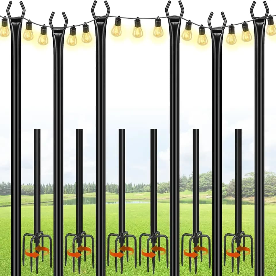 FEED GARDEN String Light Poles, 10 FT, 6 Pack, Ground & Fence Mount