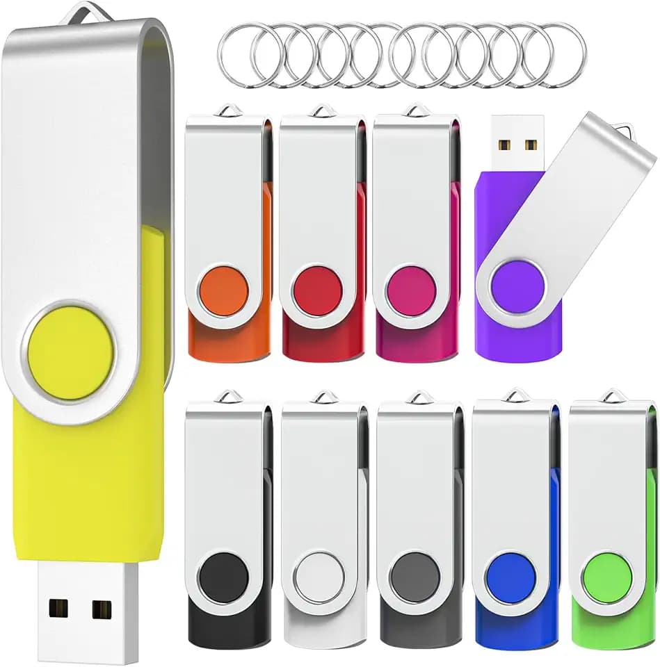 10 Stück USB Stick 128MB 2.0,WOOOLKEN Speicherstick Drehbar (10 Farben)