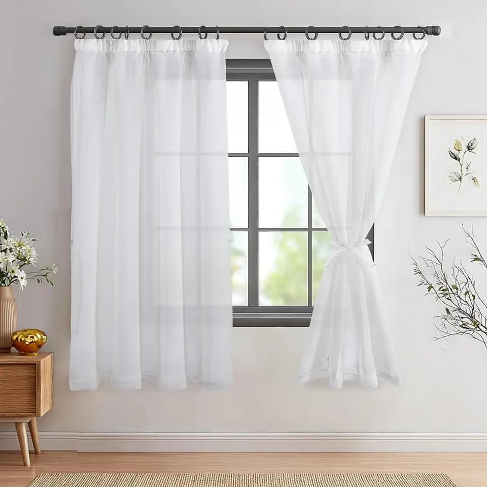 DWCN Voile Vorhänge mit Kräuselband Transparente Weiß Kurz H160 x B140 cm
