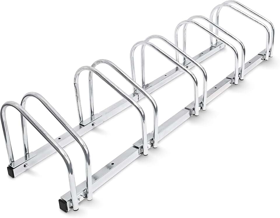 Relaxdays Fahrradständer, Für 5 Fahrräder, Boden- und Wandmontage, Mehrfachständer, HBT: ca. 26 x 130 x 32 cm, Silber