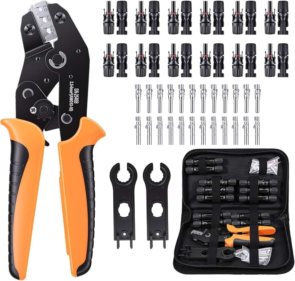 12 Paar PV Stecker mit Crimpzange für 2,5/4/6 mm² Solarkabel, Wasserdichte Steckverbinder, Robuste Ratschencrimpzange, Komplettes Anschluss-Set für Solarmodule, Wohnmobile, Inselanlagen