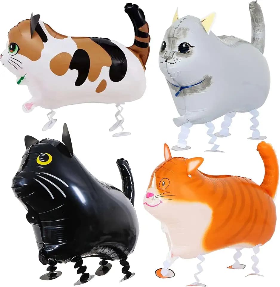 4 Pack Walking Cat Animal Balloons for Kids Birthday Party Pet Theme Decorations