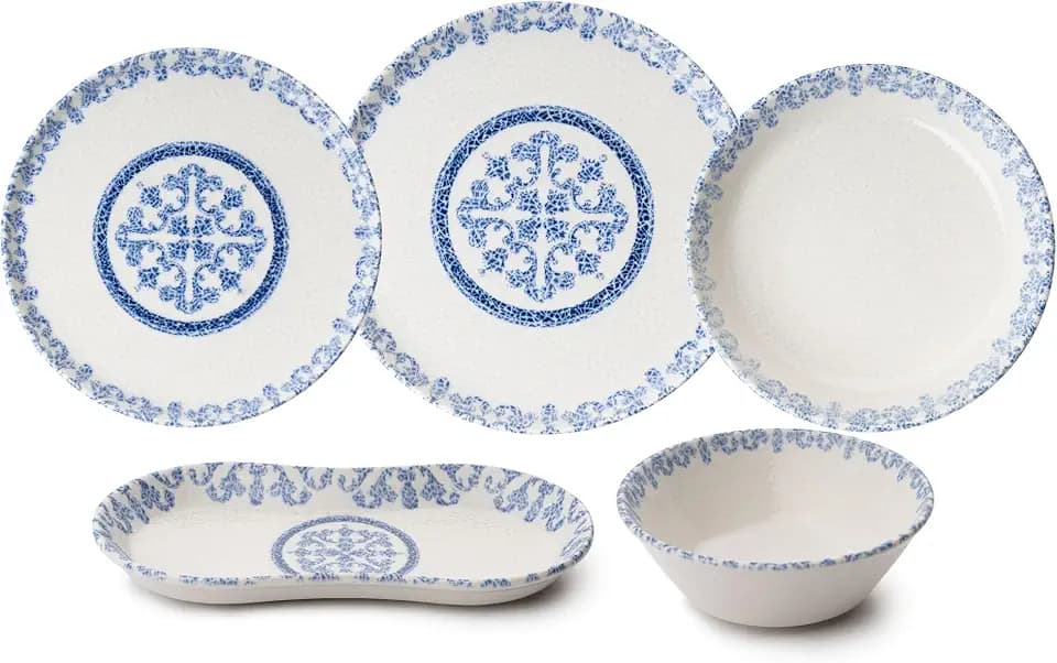27-teiliges Speiseservice, 100% Porzellan, Blau & Weiß | Enthält Servierteller, Schüsseln, Dessertteller und Servierteller | Spülmaschinen- und mikrowellengeeignet