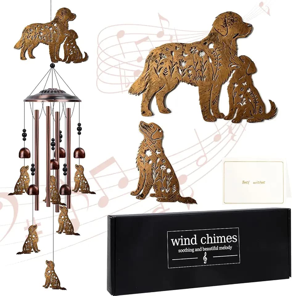 Golden Retriever Dog Wind Chimes for Outside, Golden Retriever Gifts for Men Women Father's Mother's Day Christmas Birthday Gifts, Dog Memorial Wind Chimes for Garden Patio Yard Decor