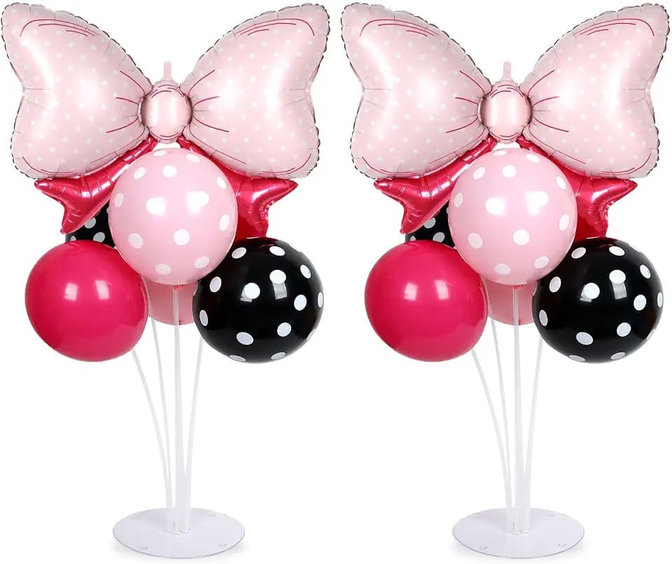 Naozinebi 2 Sets Pink Mouse Birthday Party Balloons Stand Kit Party Decor