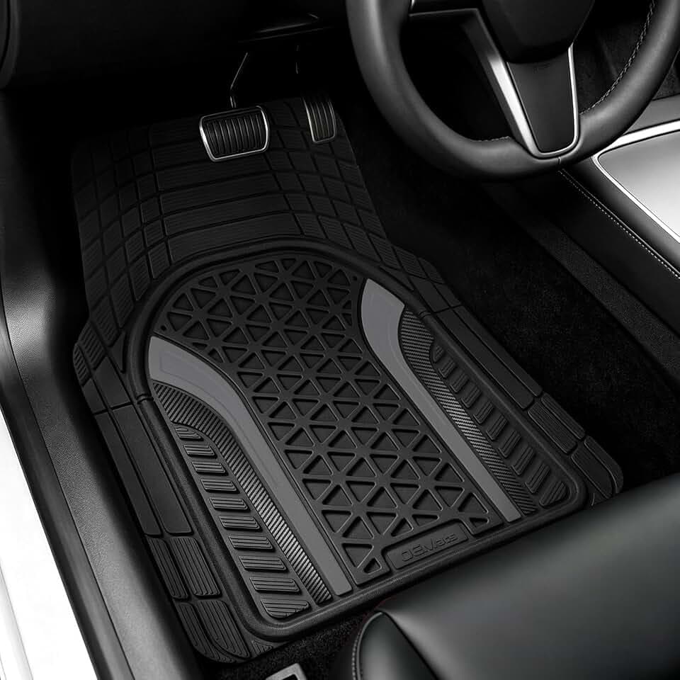 Heavy Duty Rubber Car Mats Carbon Fiber Design (Graphite Gray), 4-Piece Deep Waterproof Floor Mats Set (Front & Rear Full Set), All Weather Universal Trim to Fit Automotive SUV Sedan Truck