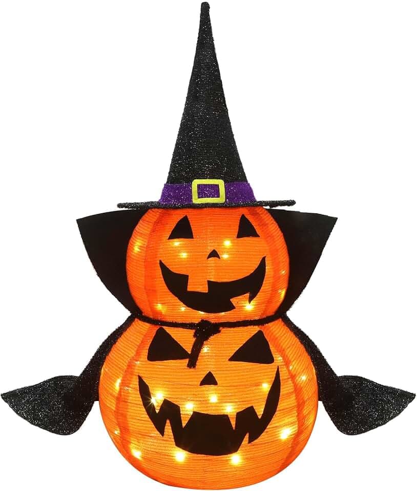3FT Halloween Collapsible Pumpkin Decoration, 50 LED Plug in Jack-O-Lantern