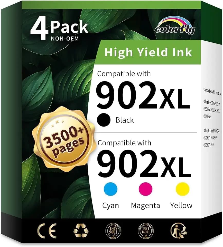 902XL Ink Cartridges Combo Pack Replacement for HP902XL (4-Pack, B/C/M/Y)