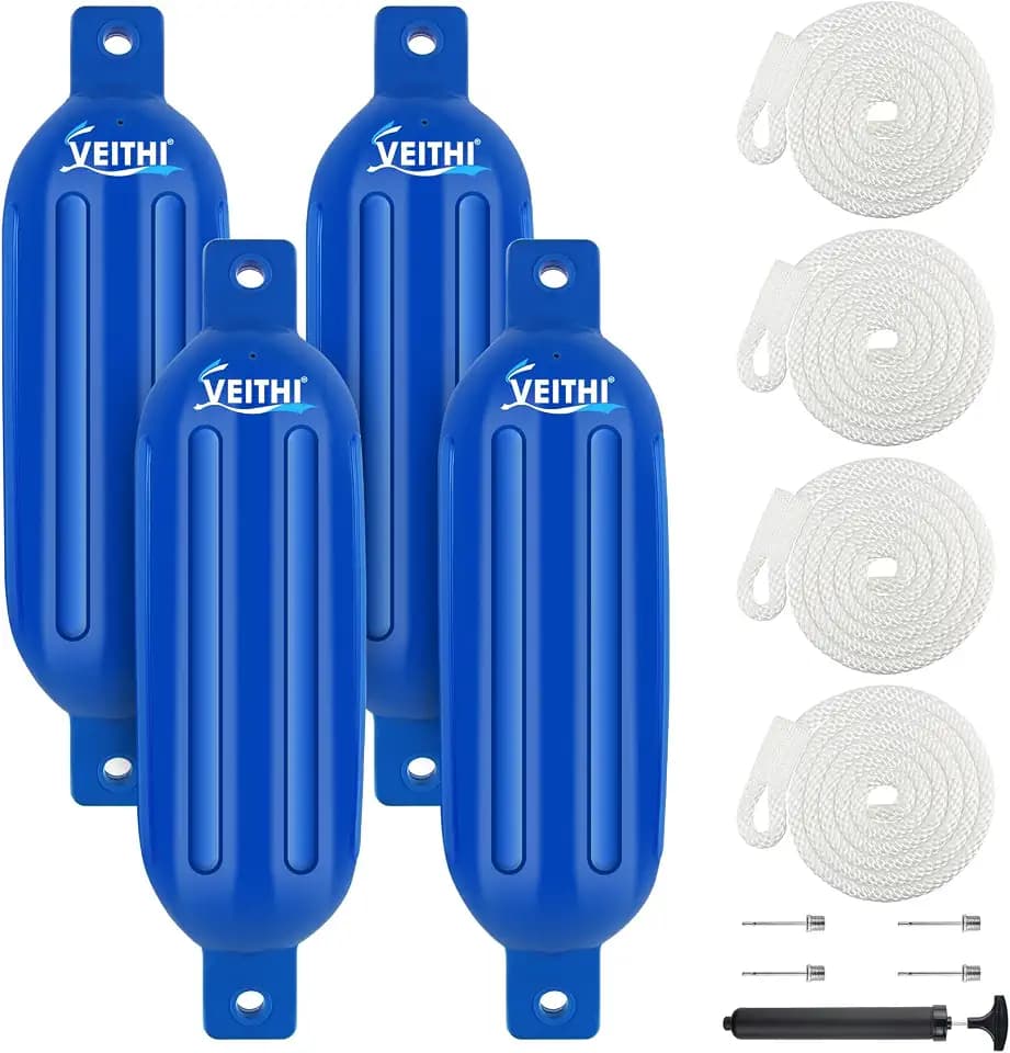 4.5/5.5/6.5/8.5/10/16 inch Boat Fenders 4 Pack,Ribbed Twin Eyes Vinyl Boat Bumpers Fenders,Boat Bumpers for Docking Come with Ropes Needles and Pump to Inflate