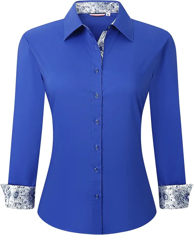 Esabel.C Womens Dress Shirts Cotton Long Sleeve Stretch Button Down Blouse