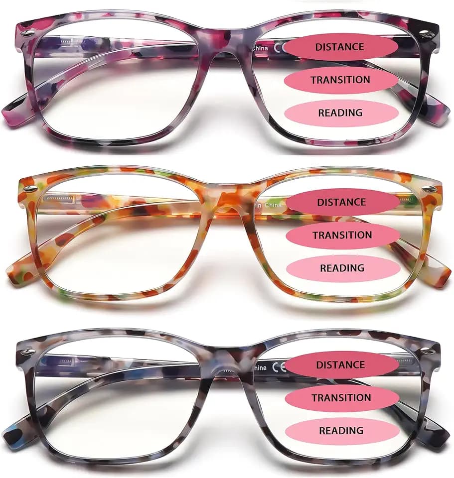 Progressive Multifocus Reading Glasses for Women, Pattern Print Blue Light Block Stylish Ladies Computer Readers