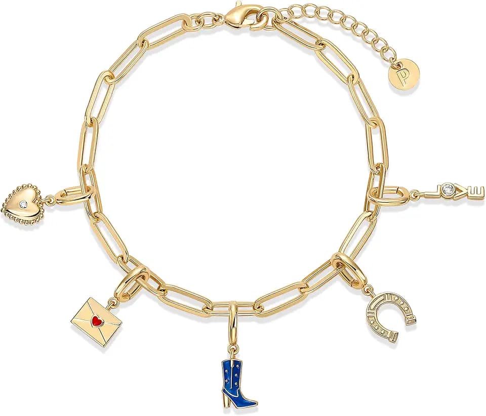 PAVOI 14K Gold Plated Charm Chain Bracelet for Women, Friendship Bracelets