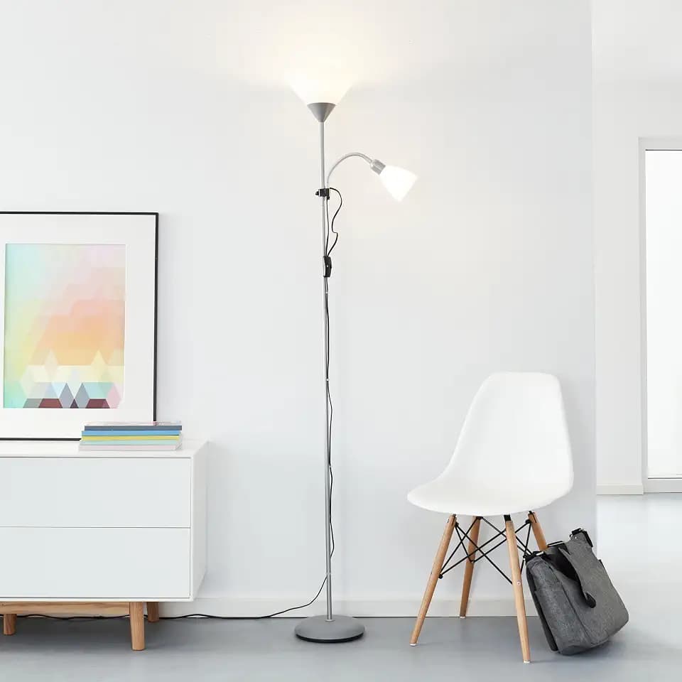 Lightbox Stehlampe 180 cm, 2-flammig, mit Lesearm, Leuchte, silber