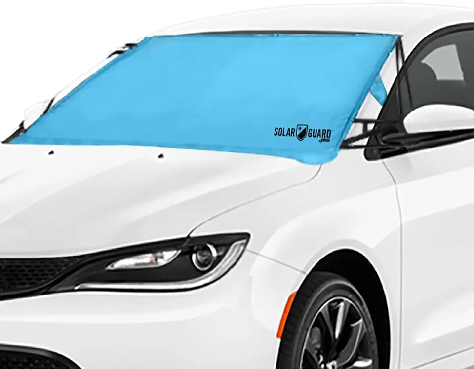 SolarGuard Plus Sunshade for Car Windshield - Reflective Car Shades for Windshield, Blocks Damaging UV Rays - for Use on Front Window Exterior, Includes Security Flaps - Pool Blue, Standard Size