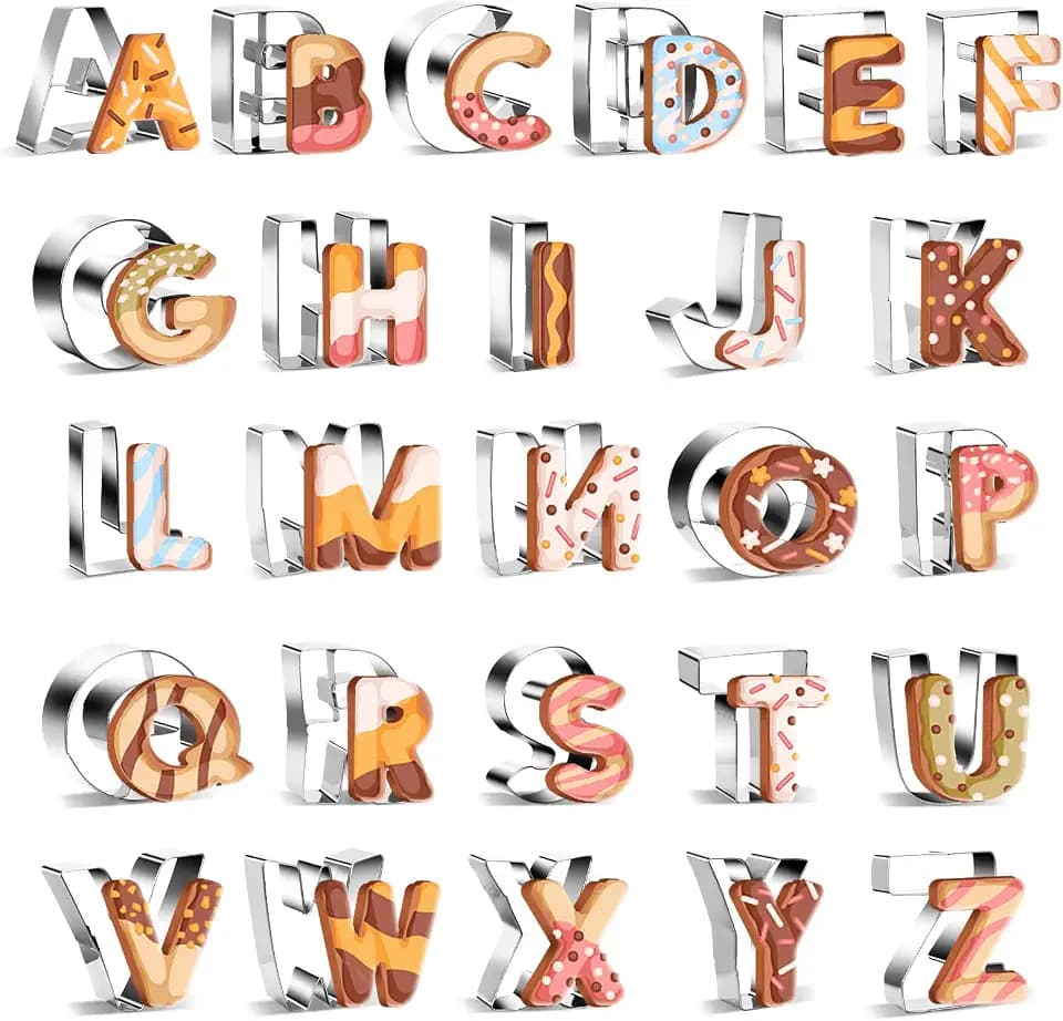 26Pcs Extra Large 2.6in Alphabet Letter Cookie Cutters Shapes - Stainless Steel Abc Cookie Cutters Set Metal Fondant Biscuit Tools for Christmas Birthday Holiday Cake Baking