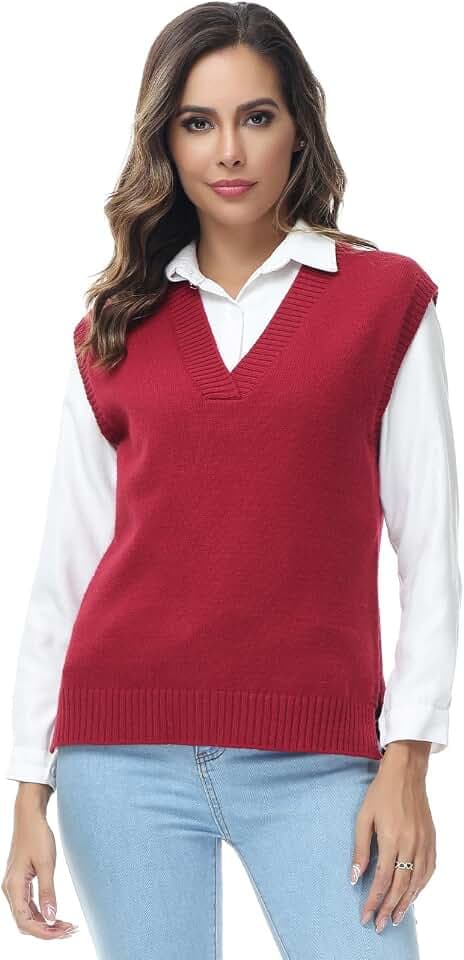 MODFUL Damen-Strickweste, ärmellos, V-Ausschnitt, grob, klassischer Pullover