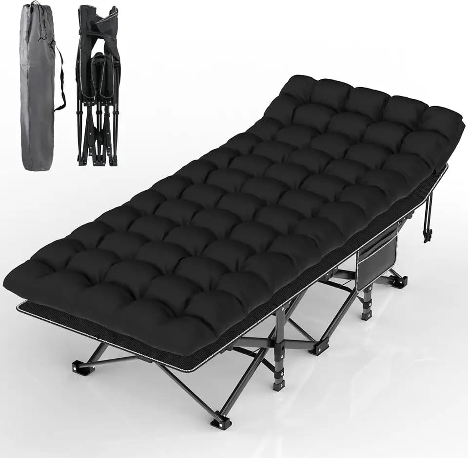 Suteck Camping Cot, Folding Camp Bed for Adults with Soft Thicker Cushion