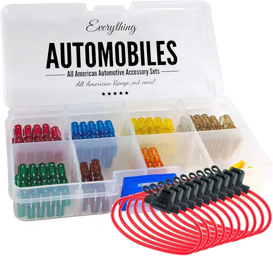 Mini Fuse Kit 12V Inline Automotive Fuse Holders 14AWG - 120 Assorted ATM/APM Car Mini Fuses - Includes Fuse Puller Tool - 5, 7.5, 10, 15, 20, 25, 30 amp Fuse Box