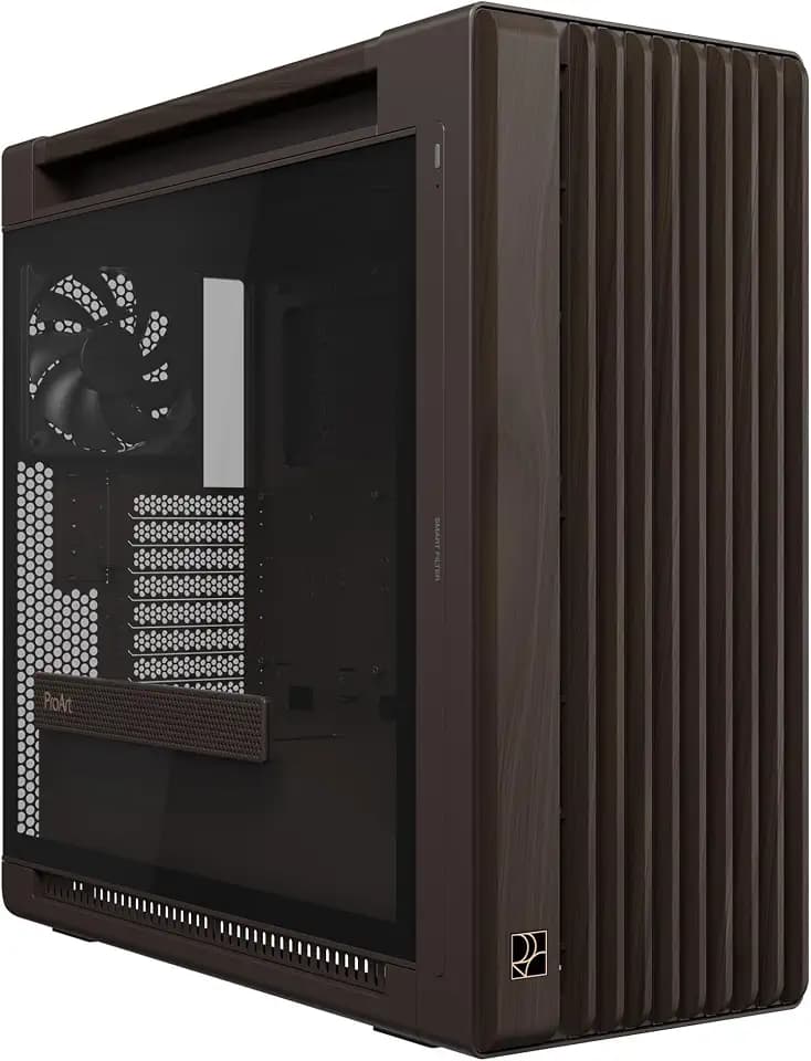 ASUS ProArt PA602 Wood Edition Retro Brown E-ATX PC Case with Tempered Glass,Front Panel IR dust Indicator, Power Lock, 440 mm GPU Support, 420 mm Radiator & 3 Pre-Installed Fans, 2 Year Warranty