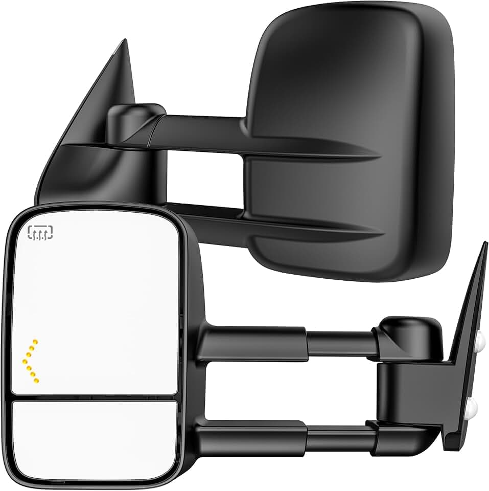 Heated Tow Mirrors Compatible with 2014 2015 2016 2017 2018 Chevy Silverado & GMC Sierra 1500 2015-2018 Silverado & Sierra 2500 3500 HD Manual Flip & Fold Towing Side Mirrors, Arrow Turn Signal Light