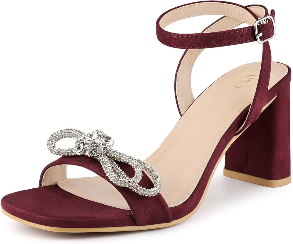 Perphy Rhinestone Bow Slingback Chunky Heels Sandal for Women
