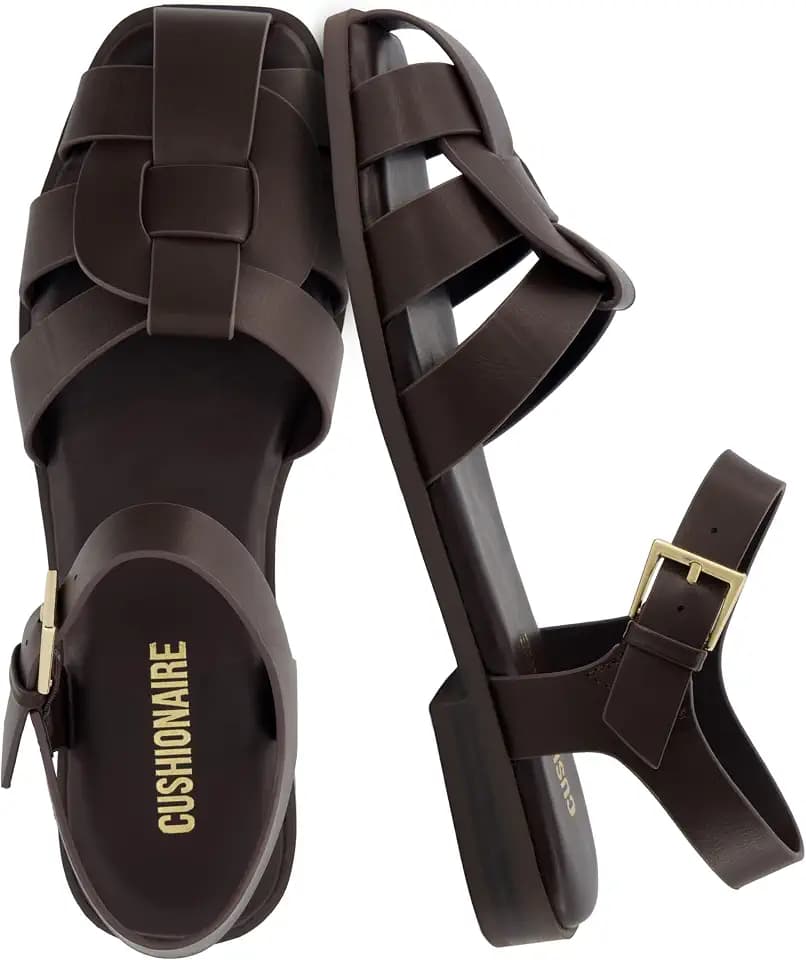 CUSHIONAIRE Benny Closed Toe Fisherman Womens Sandals - Flat Dressy Comfortable Sandals for Women with Adjustbale Ankle Strap