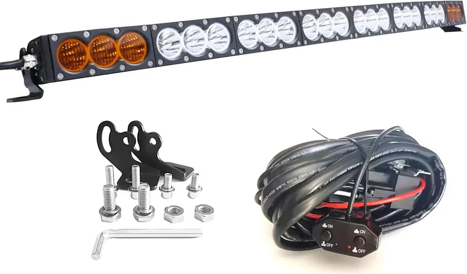 Hevy Duty led bar 43 Inch Curved Led Work Light 240W 10w LEDs Offroad Driving Fog Lamp 4WD Truck Pickup Marine Boat Light IP68 Waterproof Spot Flood Combo Dual Color Amber/White LED Bar Wiring Harness