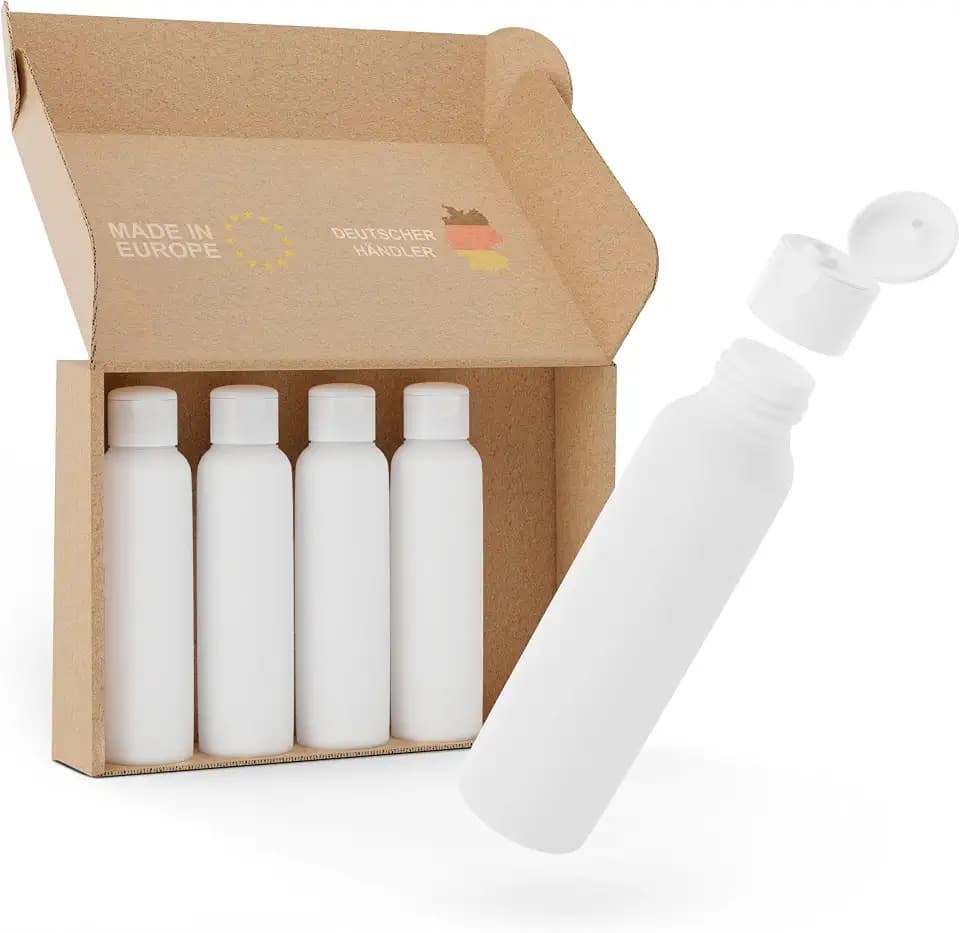 hochwertiges 5er Set Reiseflaschen 100 ml zum Befüllen für Flugzeugreisen - BPA-frei & TSA-geprüft - Reisebehälter für Flüssigkeiten - Silikonfrei