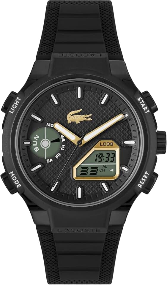 Lacoste Analoge-Digitale Multifunktions-Quarzuhr für Herren Kollektion LC33 mit Schwarzes Silikonarmband - 2011435