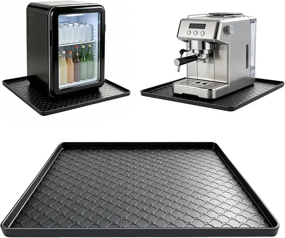 Silicone Mini Fridge Mat Refrigerator Floor Protector Drip Tray with Raised Edges Waterproof Non-Slip Appliance Pad Mini Fridge Mat for Carpet Washing Machine Water Cooler 19.7"x19.7" Black