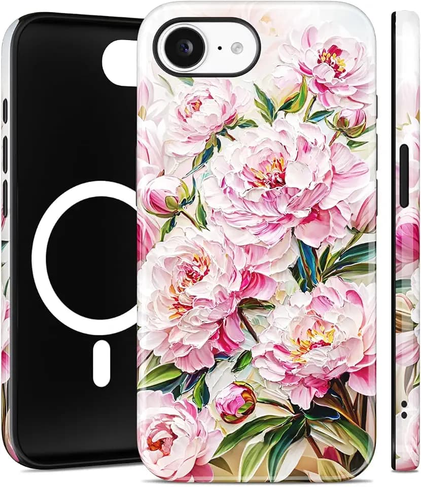 MINSCOSE Magnetic Stained Glass Floral Case for iPhone 16e/17e Case,Peony