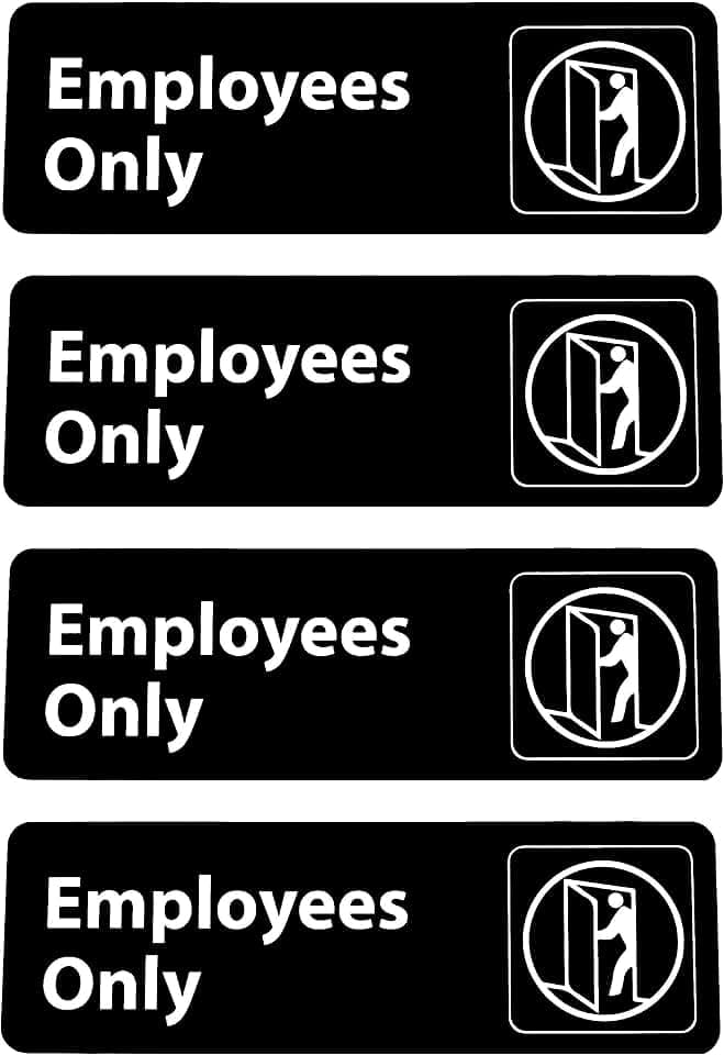 Employees Only Sign With Adhesive - 9" x 3" - White Lettering On Black Background - Easy To Install and Highly Visible (Four Pack)