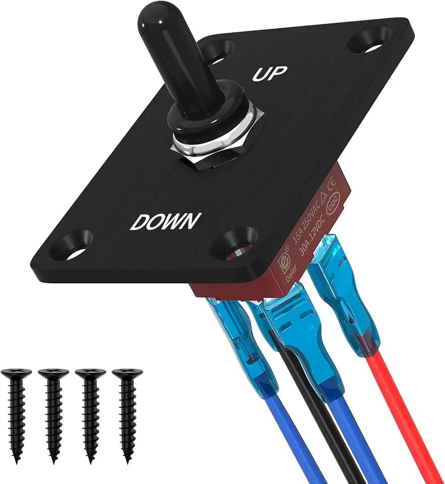 RVBOATPAT Reverse Polarity Toggle Switch 12V 30A, DPDT Momentary (ON)-Off-(ON) Toggle Switch with Up Down Mounting Panel 3 Position 4PIN Wired