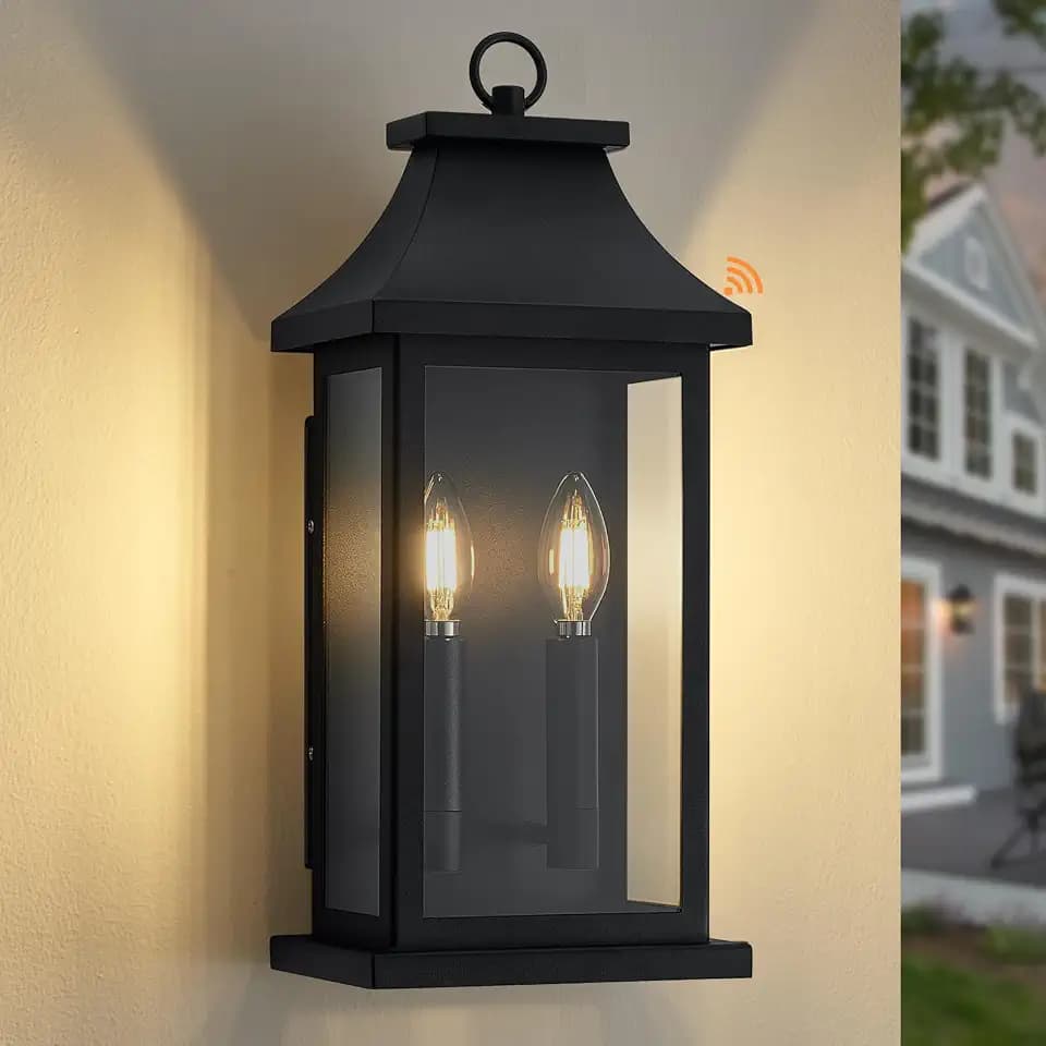 Dusk to Dawn Outdoor Wall Lantern, Black Outdoor Porch Lights, 18'' 1 Pack