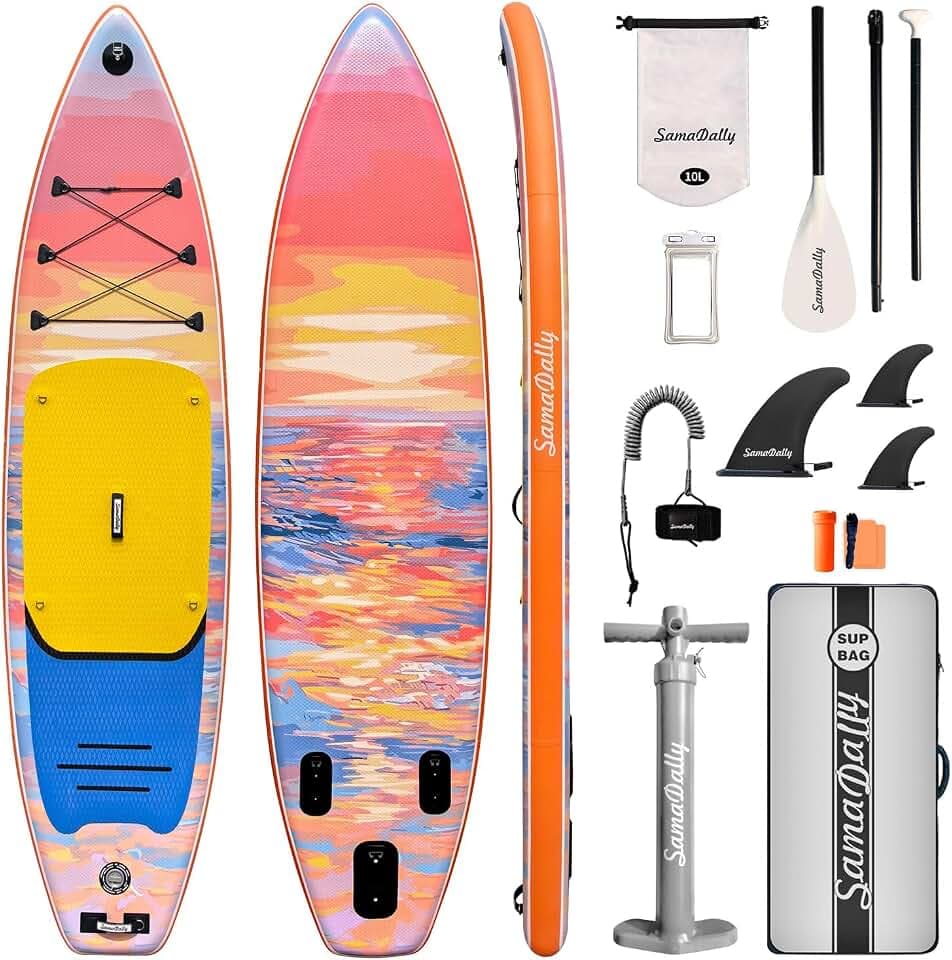 Inflatable Stand Up Paddle Board - Ultra Stable Wide Paddle Boards of All Skill Levels, Full-Color Gradient Design, Anti-Slip EVA Deck with Premium Accessories