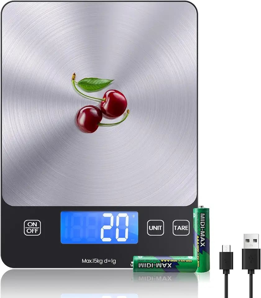 Digitale Küchenwaage, USB C Elektronik Küchenwaage, 15 kg Hochpräzise 1g Lebensmittelwaage, Professionell mit harter Funktion, Batterien enthalten （food scale）