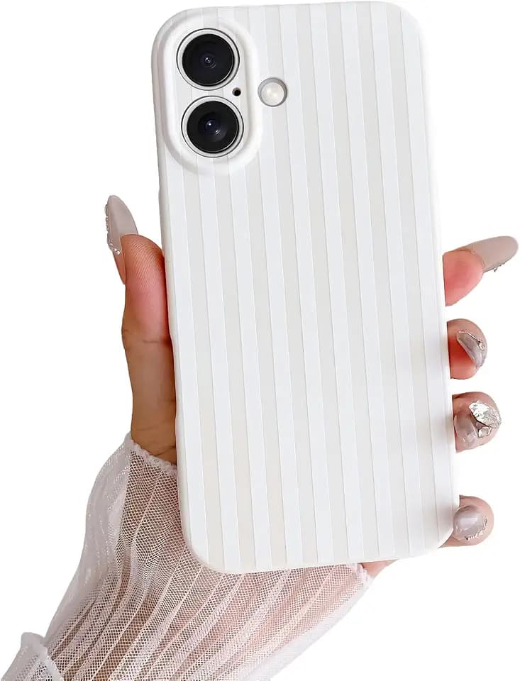 Skyseaco for iPhone 16 Case Cute Aesthetic Striped Phone Case for Women Girl Trendy Soft TPU Slim Shockproof Full Camera Protection Cover, White