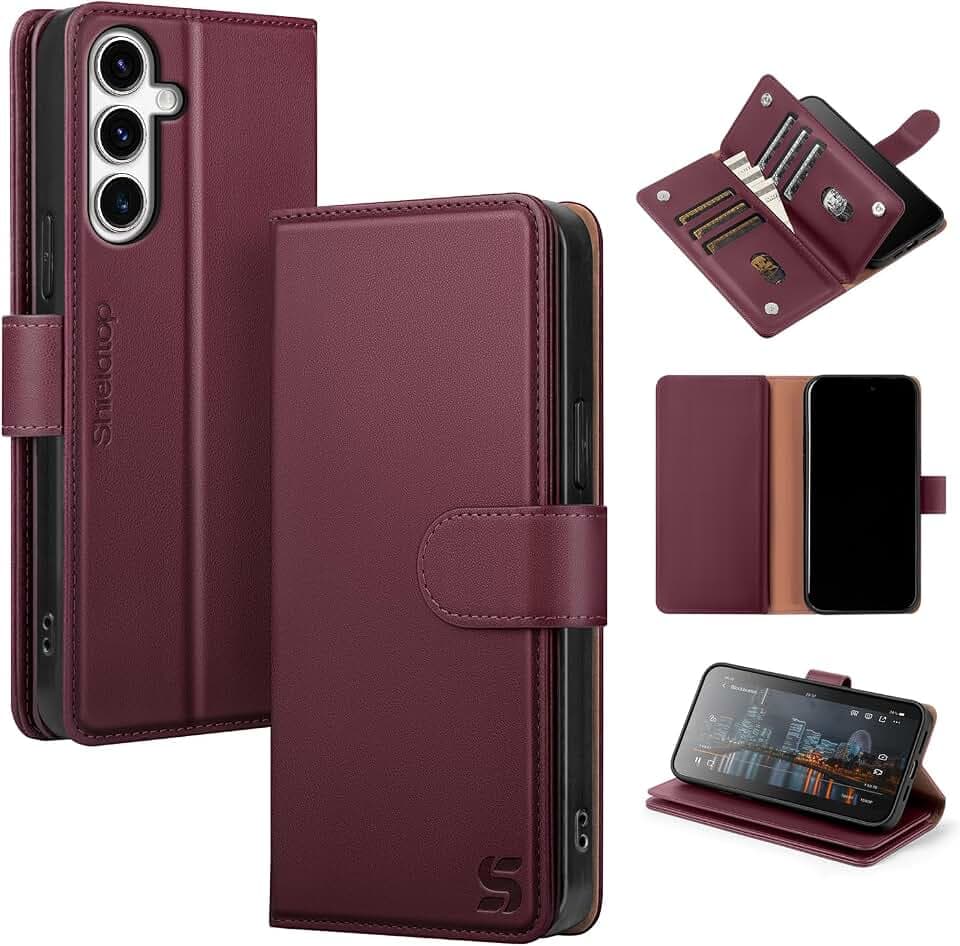 Shieldtop Compatible with Samsung Galaxy S23 5G Wallet Case with Card Holder,Women Men RFID Blocking PU Leather Flip TPU Protective Cover Credit Card Slots,Phone Case for Galaxy S23 6.1",Wine Red
