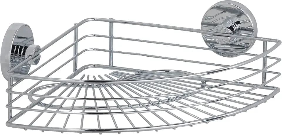WENKO Vacuum-Loc Eckablage Mod. Bari Wandregal ohne bohren praktische Vakuum-Befestigung verchromtes Metall für Badezimmer und Küche 35 x 9 x 22,5 cm