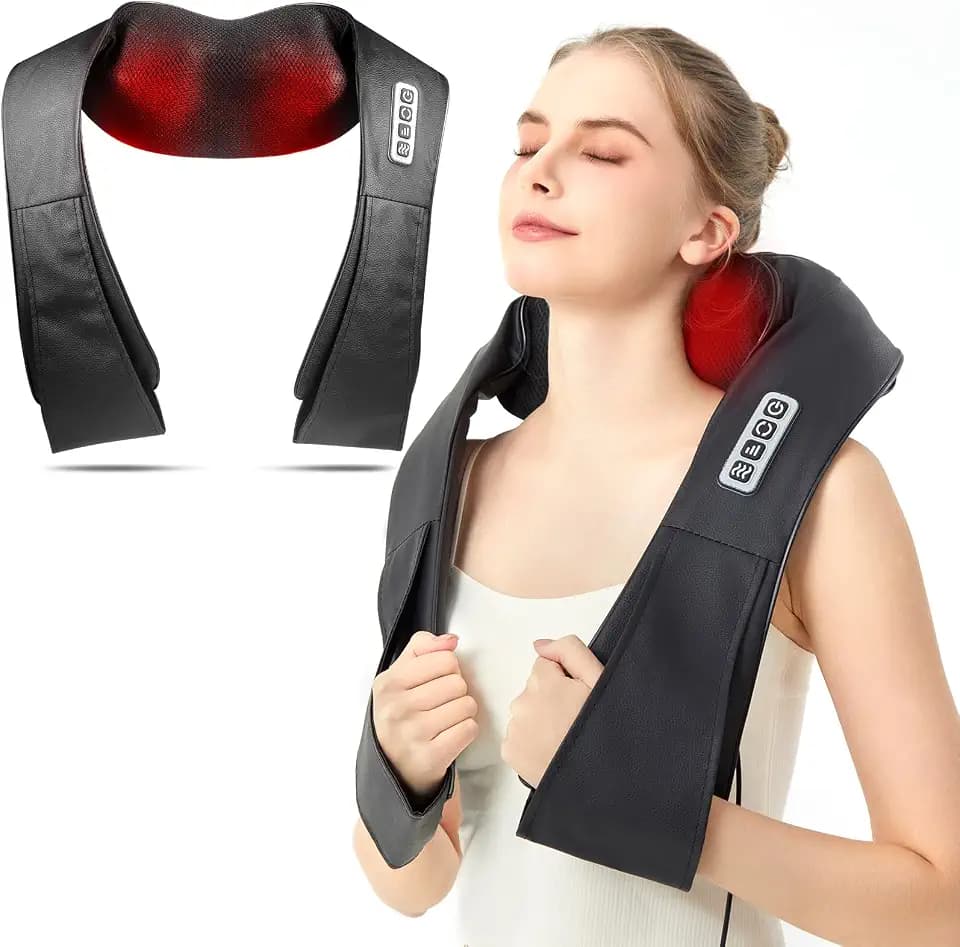Nackenmassagegerät mit Wärme, Kabelgebundenes PU-Leder Massage für Nacken & Schultern，Shiatsu Massagegerät für Nacken Rücken Schulter, mit Netz- & Auto-Adapter,Geschenke für Frauen/Mütter/Väter