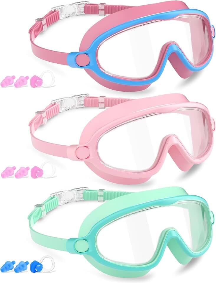 COOLOO Kids Swimming Goggles for Age 4-14, 3 Pack Kids Goggles Boys Girls