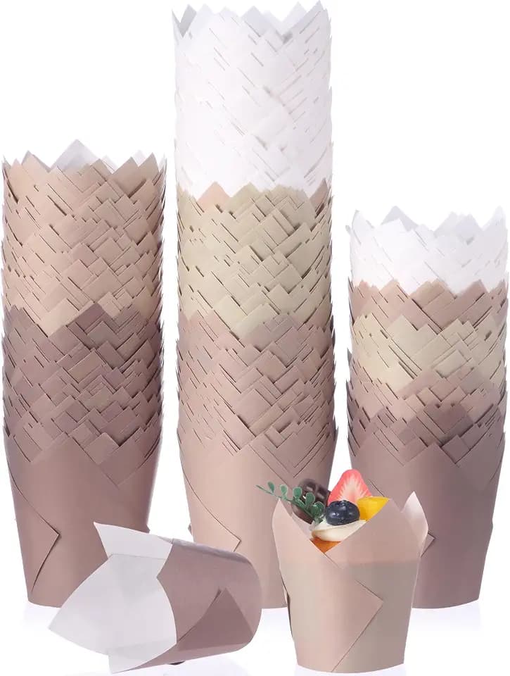 Havawish 500 Pcs Standard Size Gradient Brown Tulip Cupcake Liners, Party Cupcake Baking Liners Greaseproof Wrappers Muffin Liner Holders for Wedding Birthday Baby Shower Holiday Party Baking Cups