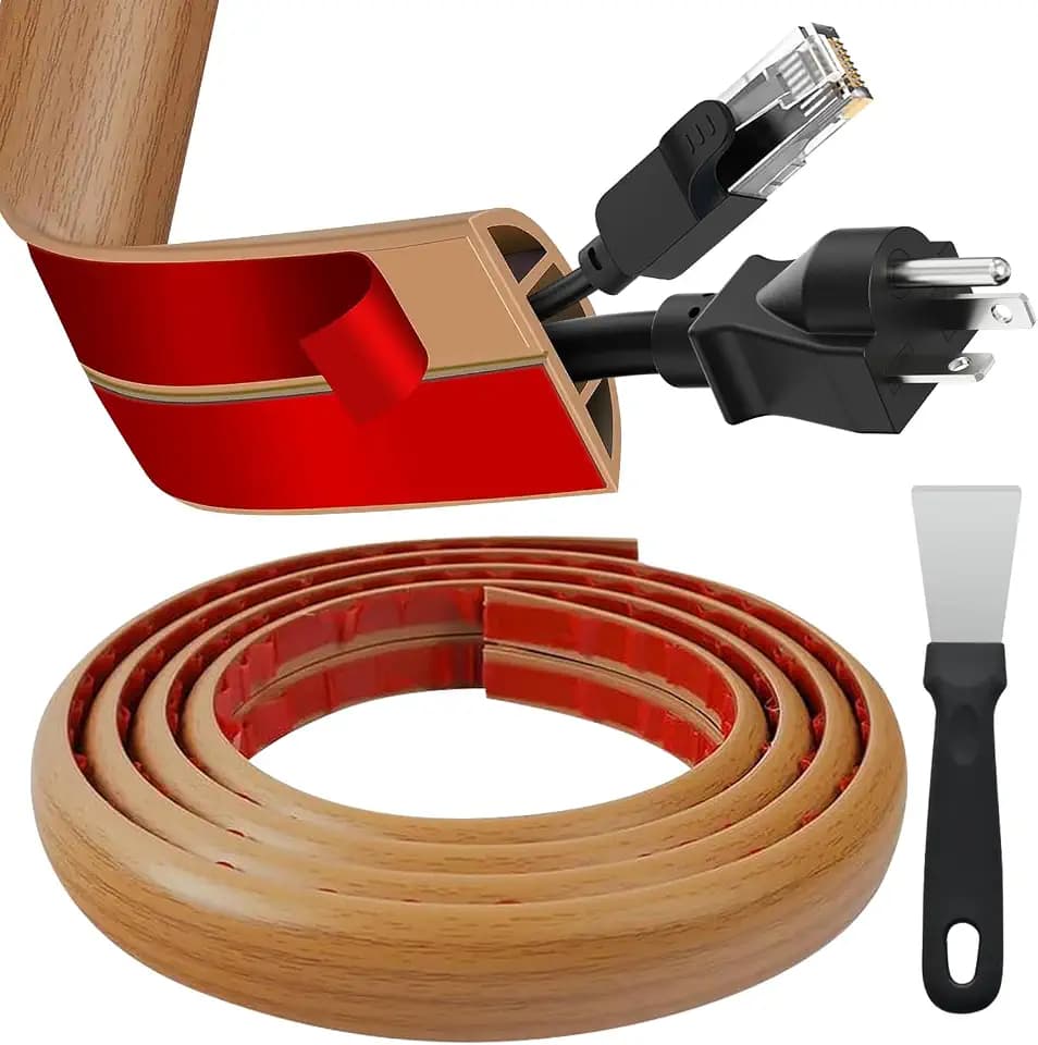 Kabelkanal Boden, 3m Flexibler Fussboden Kabelkanal Selbstklebend, Kabelabdeckung, Kabelschacht, Kabelschut für Haus Büro Schule, Holzoptik, Leicht zu Schneiden Montage, mit Schaber