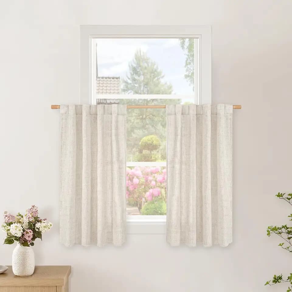 BGment Linen Curtains 36 Inch Length for Kitchen Cafe Window 2 Panels