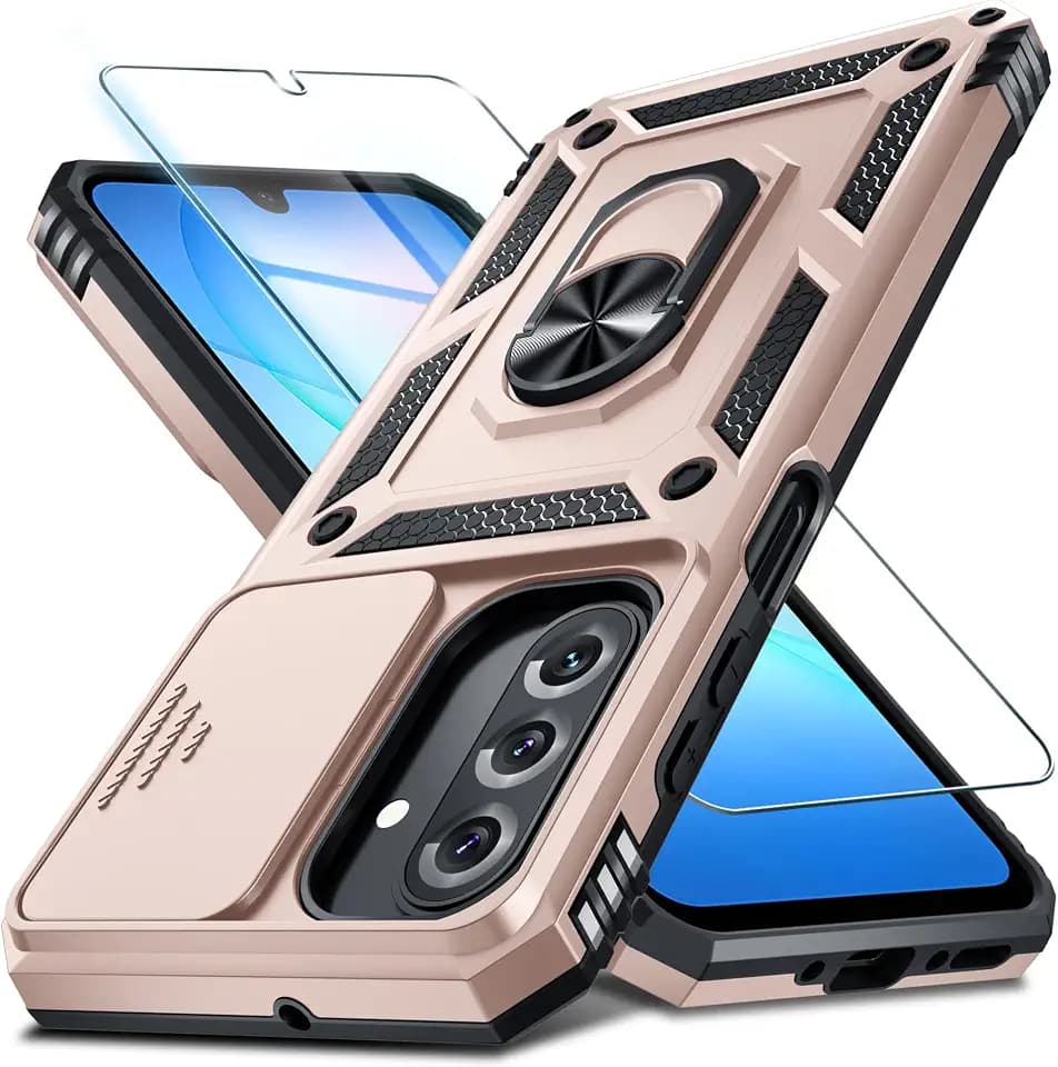 Janmitta for Samsung Galaxy A17 Case Built in Slide Camera Cover,Rose Gold
