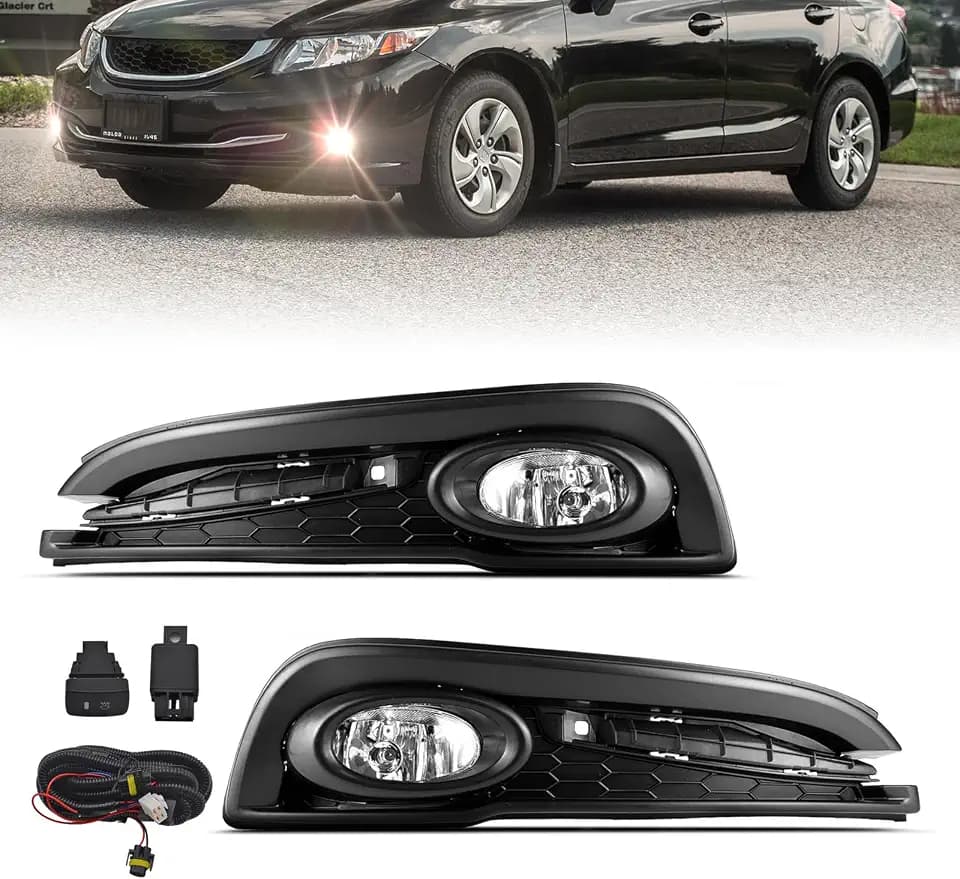 Shocklight Fog Lights Compatible with 2013 2014 2015 Honda Civic Front Fog Lamps Driving With Harness and Switch 1Pair of Fog Lights